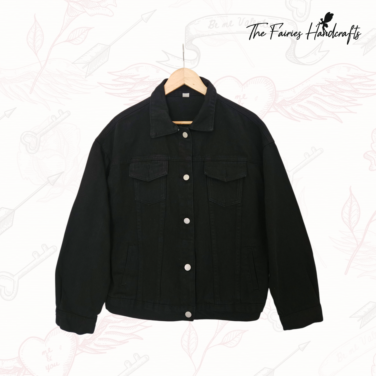 Sacred Heart – Embellished and Hand-Painted Black Denim Jacket