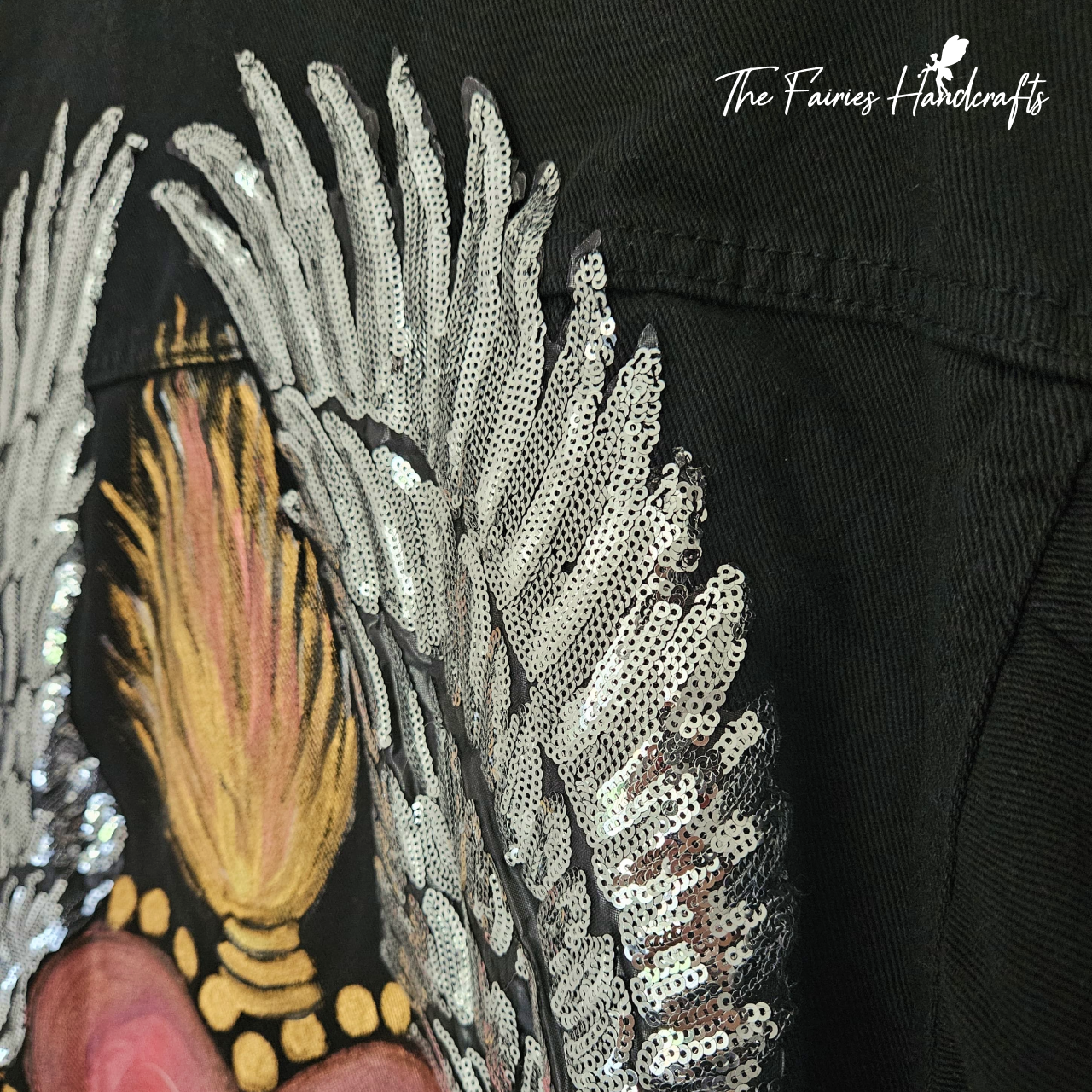 Sacred Heart – Embellished and Hand-Painted Black Denim Jacket