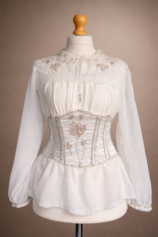 Unique Handmade Romanian Beaded Corset Blouse (M)