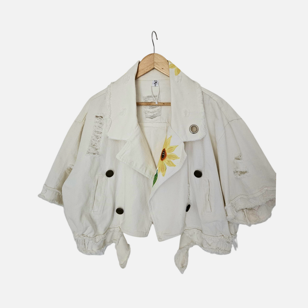 Sunflower Fields – Hand-Painted Cropped Jacket