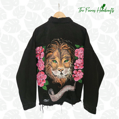 Courage – Hand-Painted Lion Denim Jacket