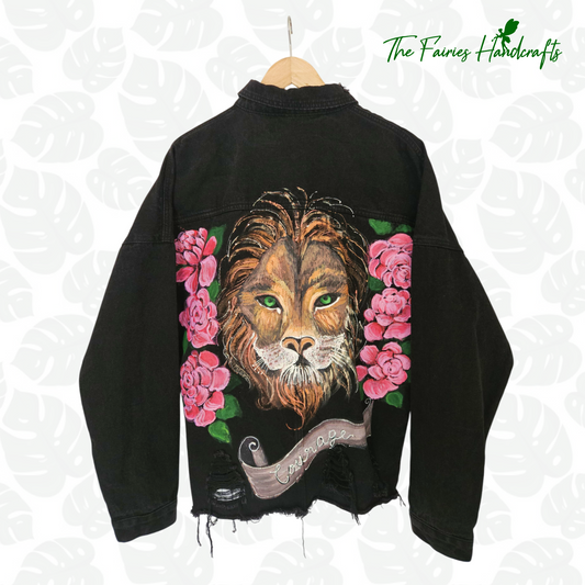 Courage – Hand-Painted Lion Denim Jacket