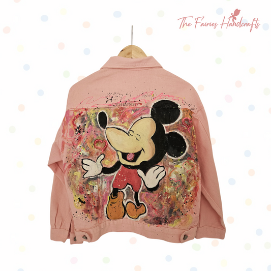 Mickey Vibes – Hand-Painted Pink Denim Jacket