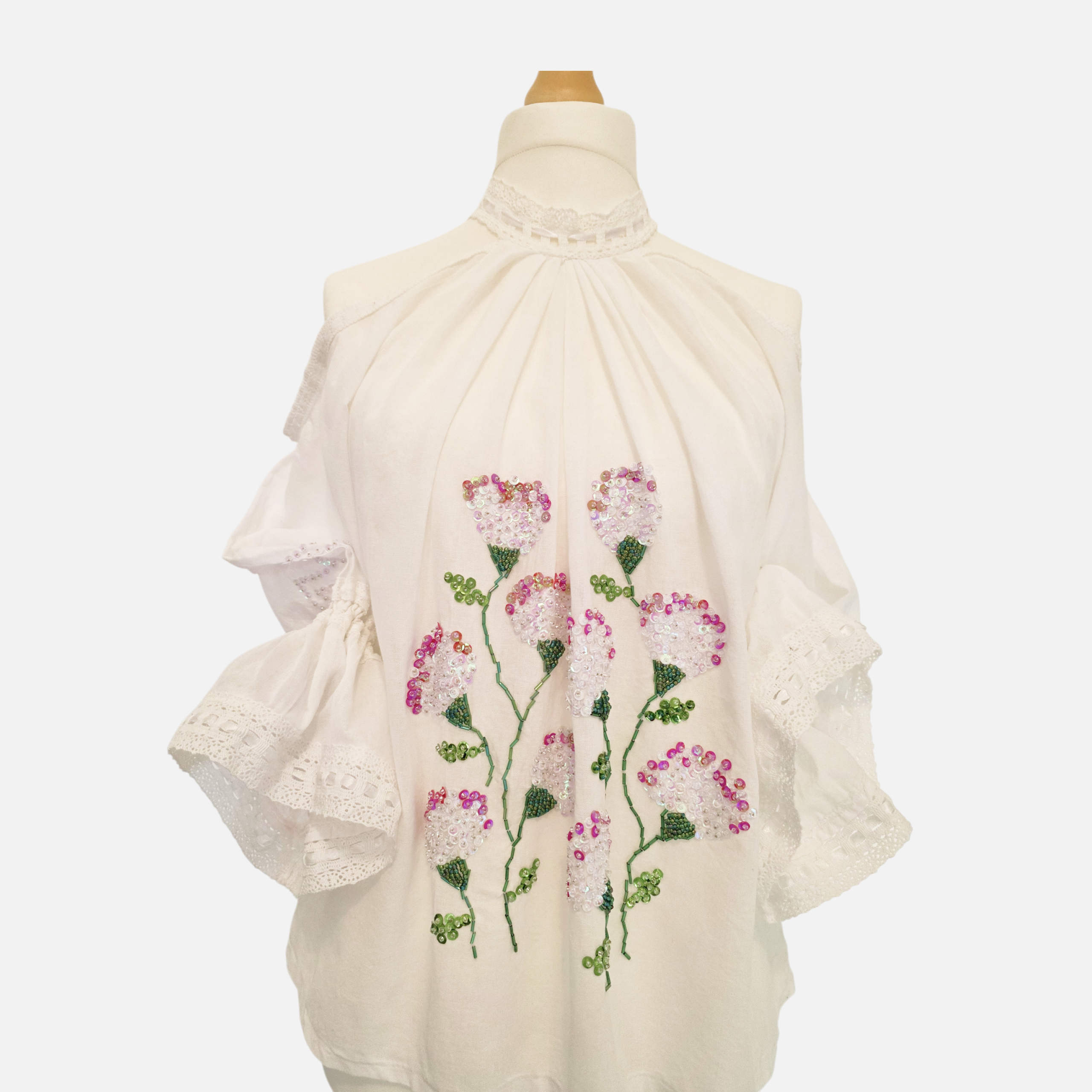 Blossom Elegance Hand-Embroidered Romanian Ie (Size M/L)