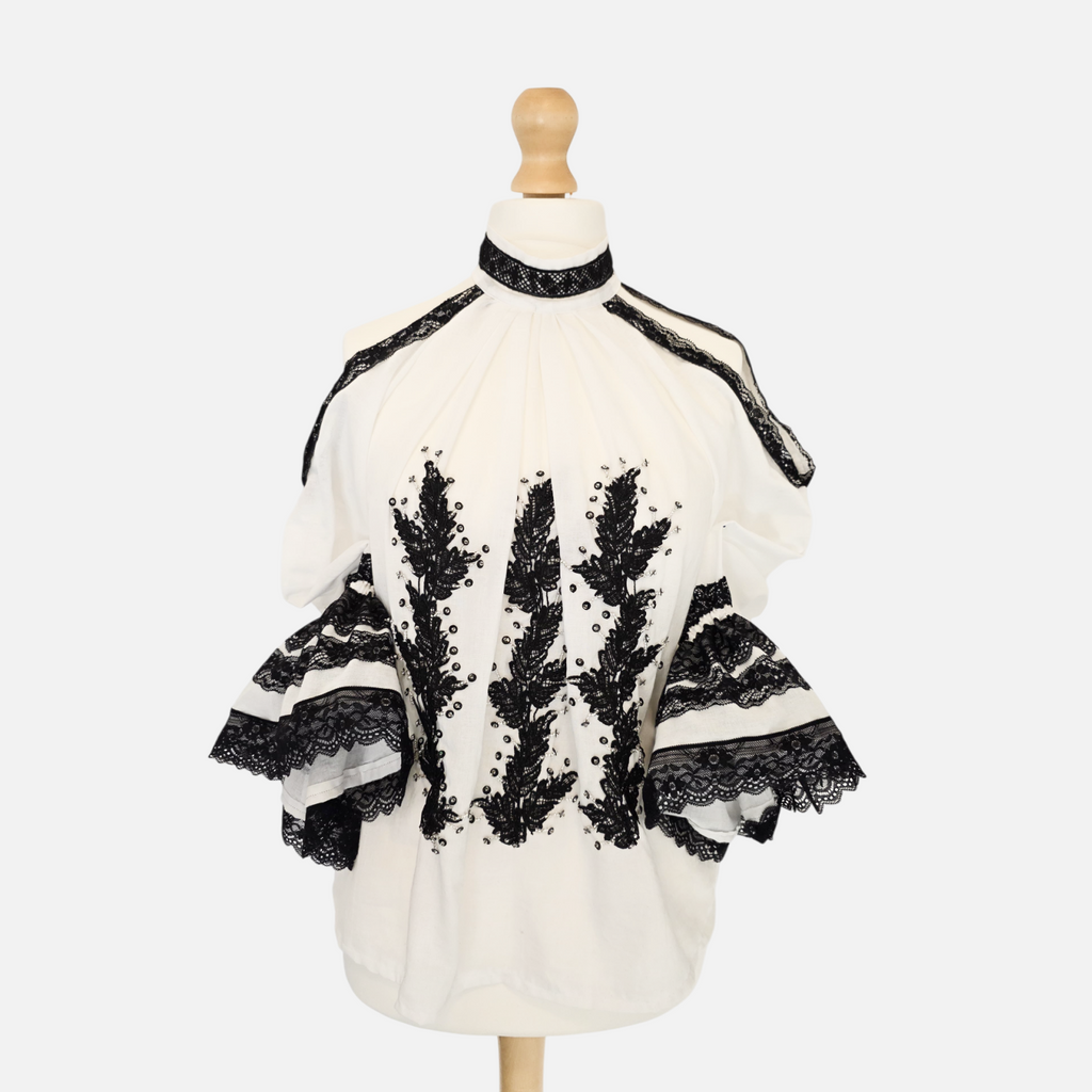 Noir Grace Romanian Blouse (Size: M/L) - Made to order
