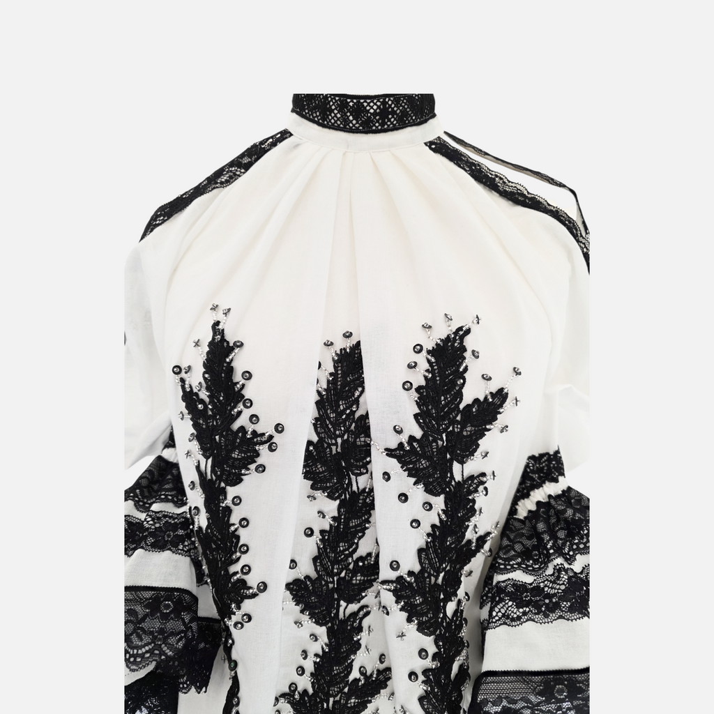 Noir Grace Romanian Blouse (Size: M/L) - Made to order