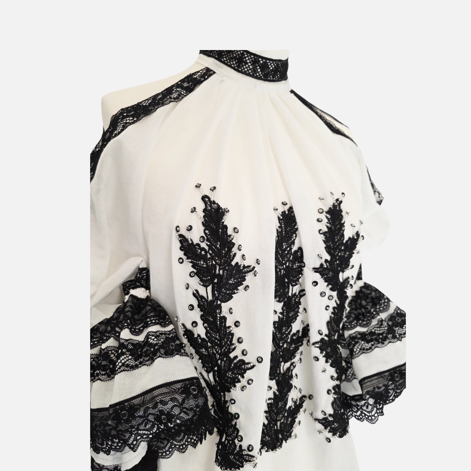 Noir Grace Romanian Blouse (Size: M/L) - Made to order
