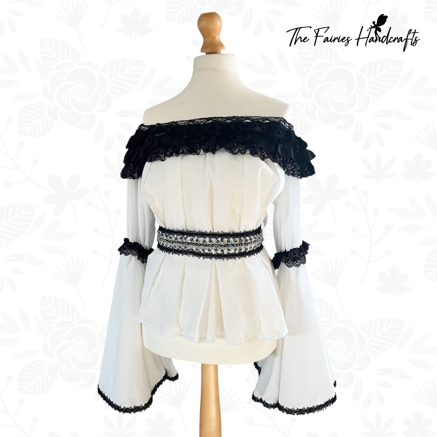 Noir Grace Romanian Blouse (Size: M/L) - Made to order