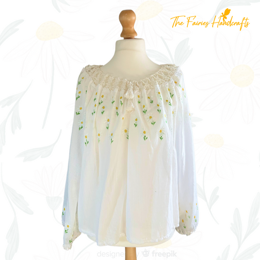 Chamomile Dreams Hand-Embroidered Romanian Ie