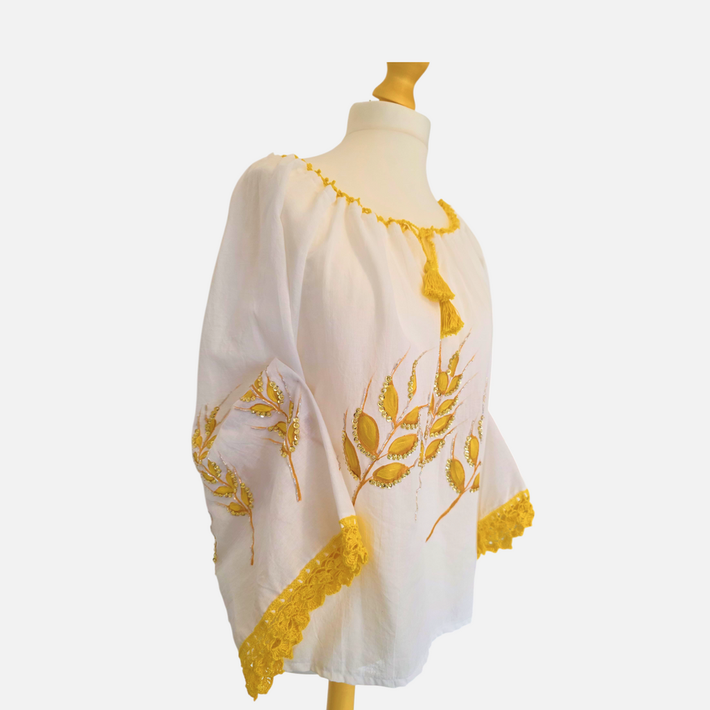 Golden Wheat Hand-Painted Romanian Ie (Size M/L)
