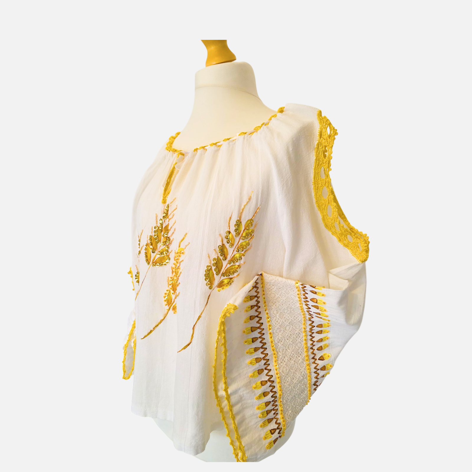 Golden Wheat Hand-Painted Romanian Ie (Size M/L)