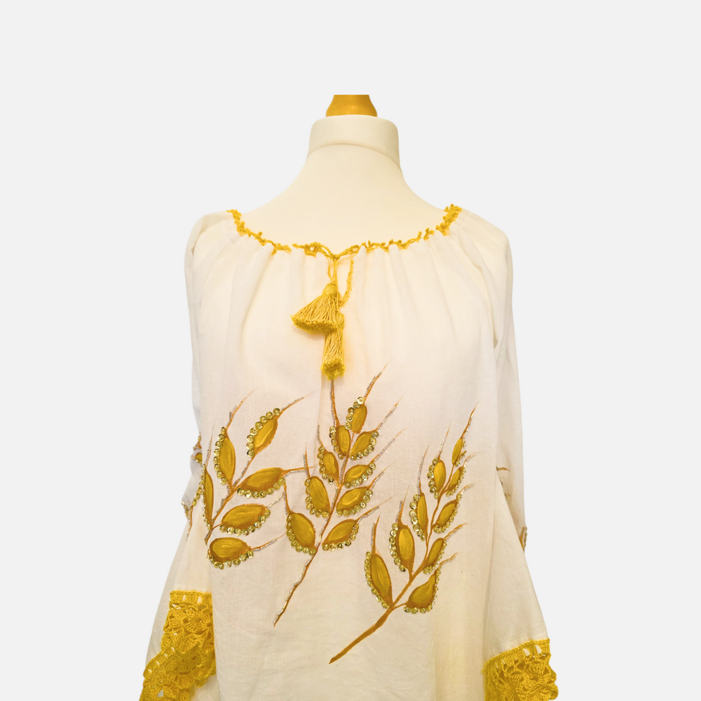 Golden Wheat Hand-Painted Romanian Ie (Size M/L)