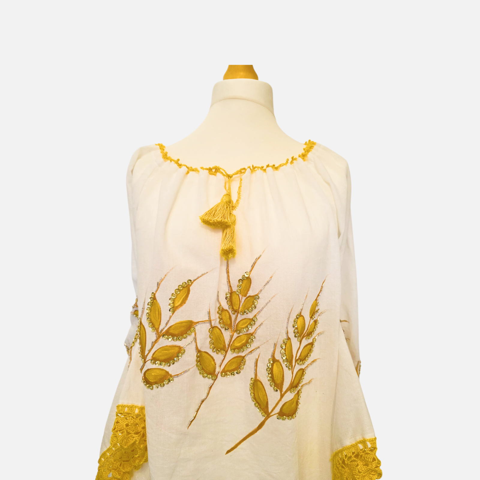 Golden Wheat Hand-Painted Romanian Ie (Size M/L)
