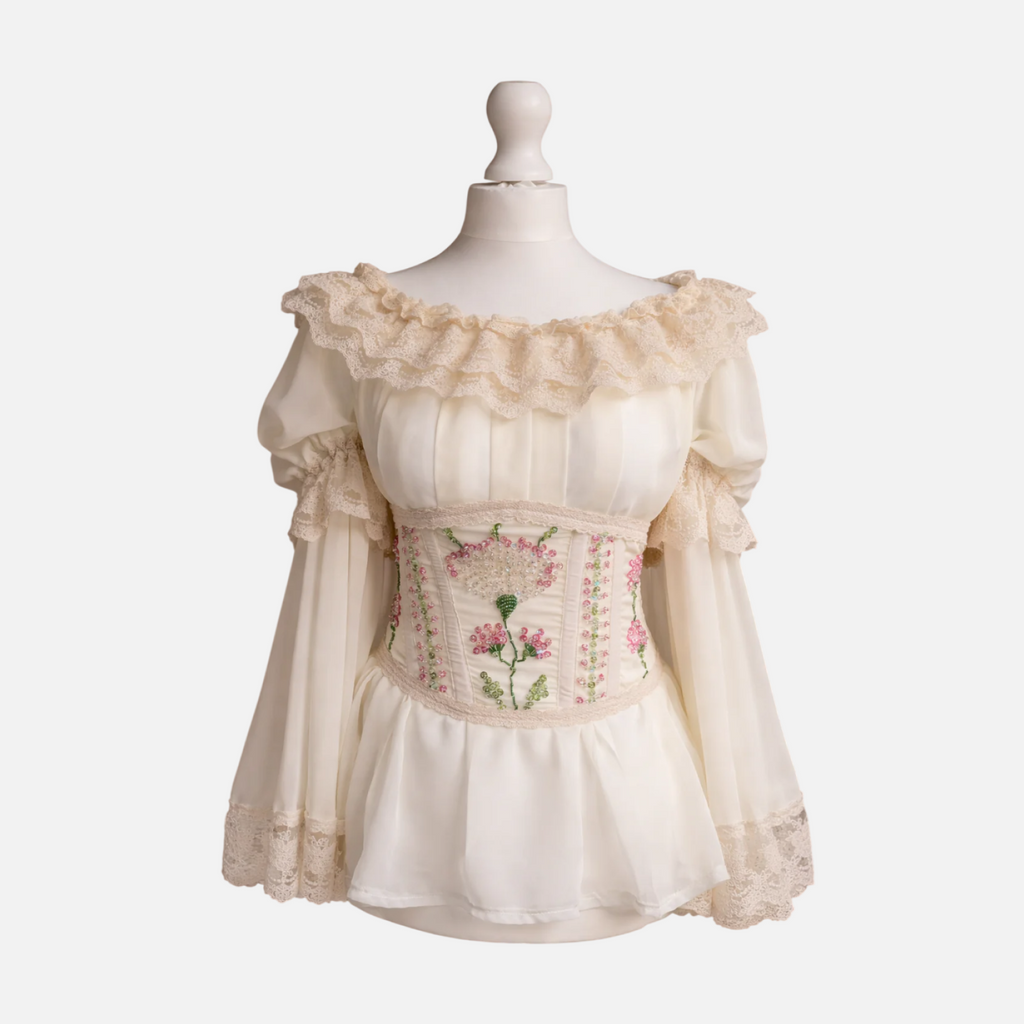 Handmade Romanian Floral Corset Blouse (M)