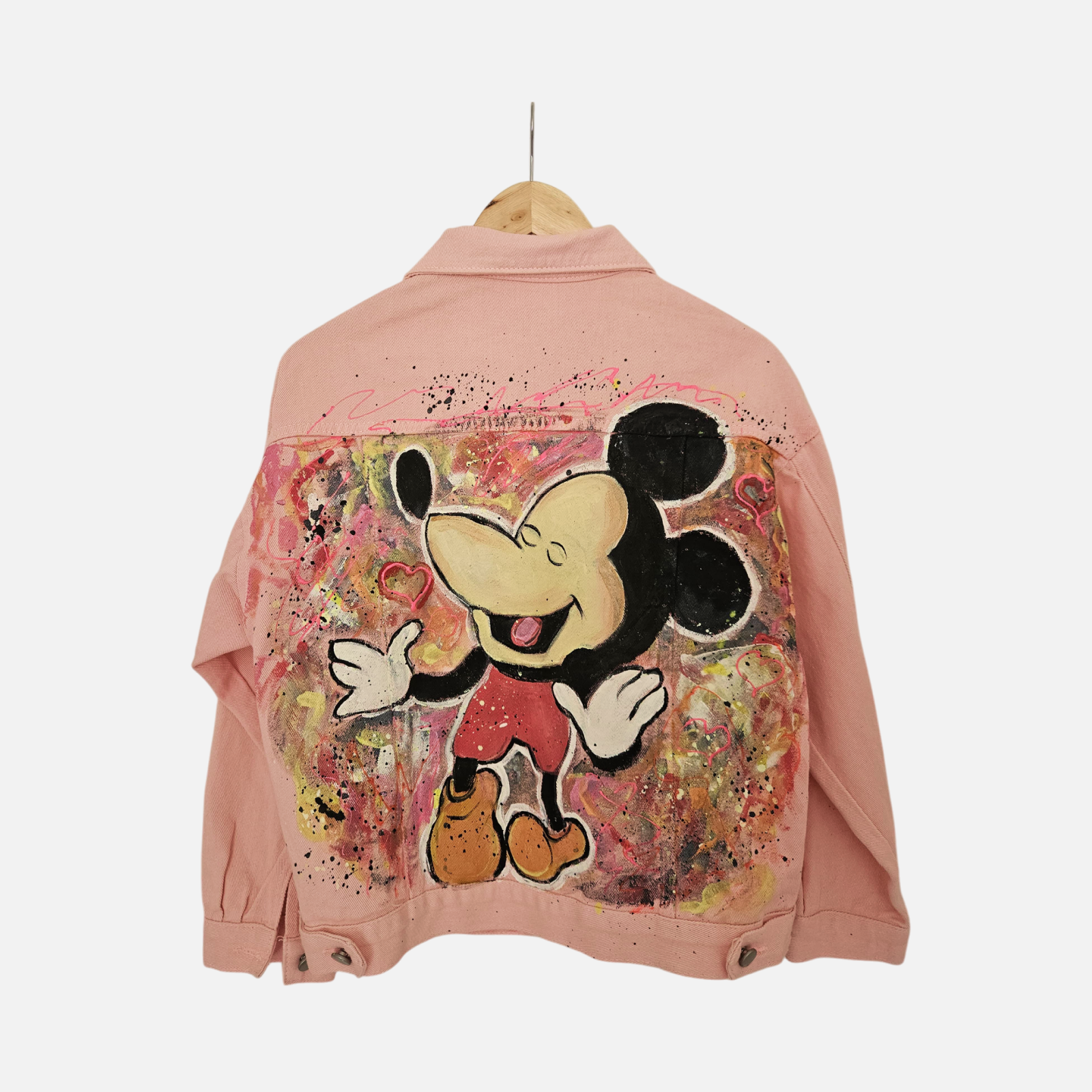Mickey Vibes – Hand-Painted Pink Denim Jacket