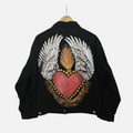 Sacred Heart – Embellished and Hand-Painted Black Denim Jacket
