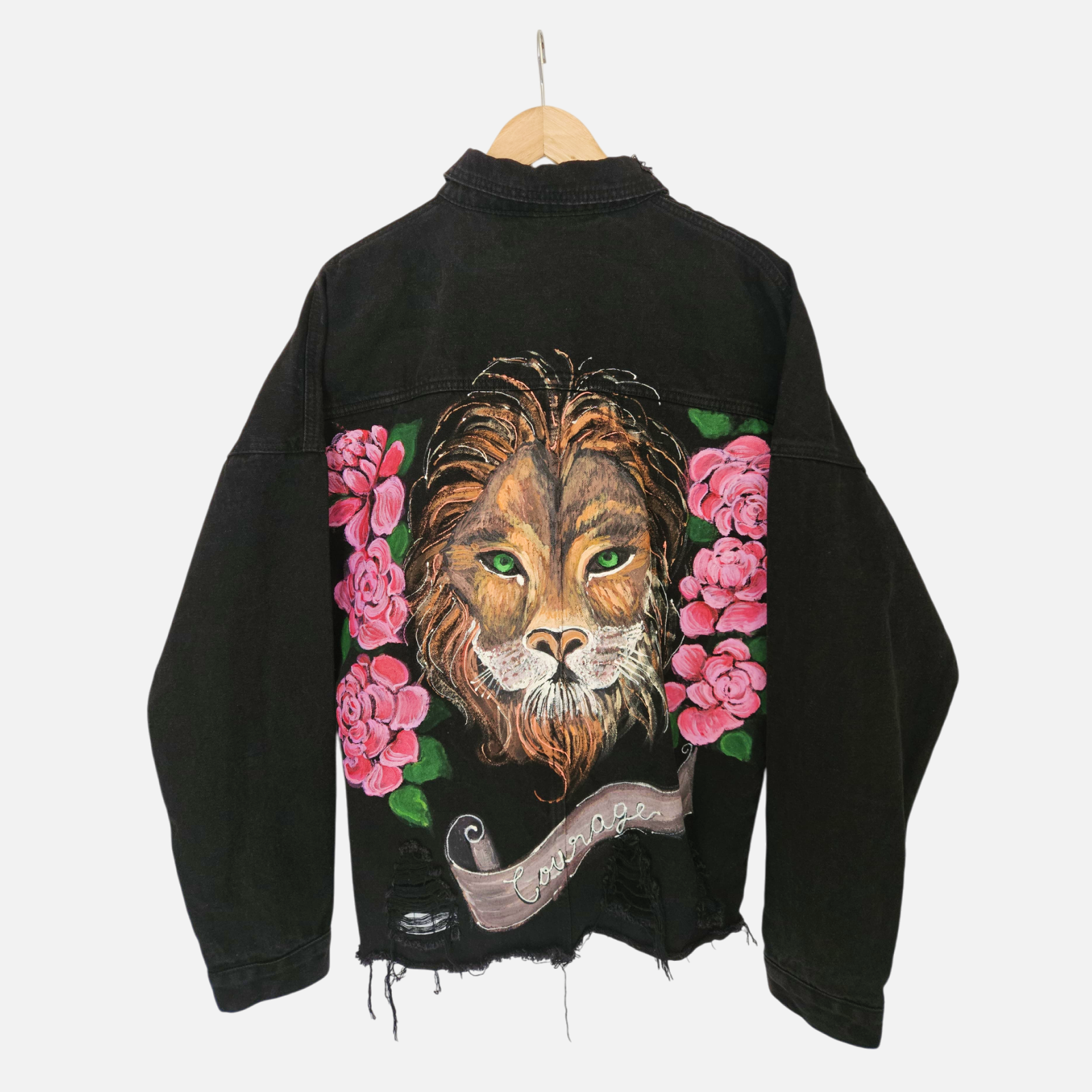 Courage – Hand-Painted Lion Denim Jacket