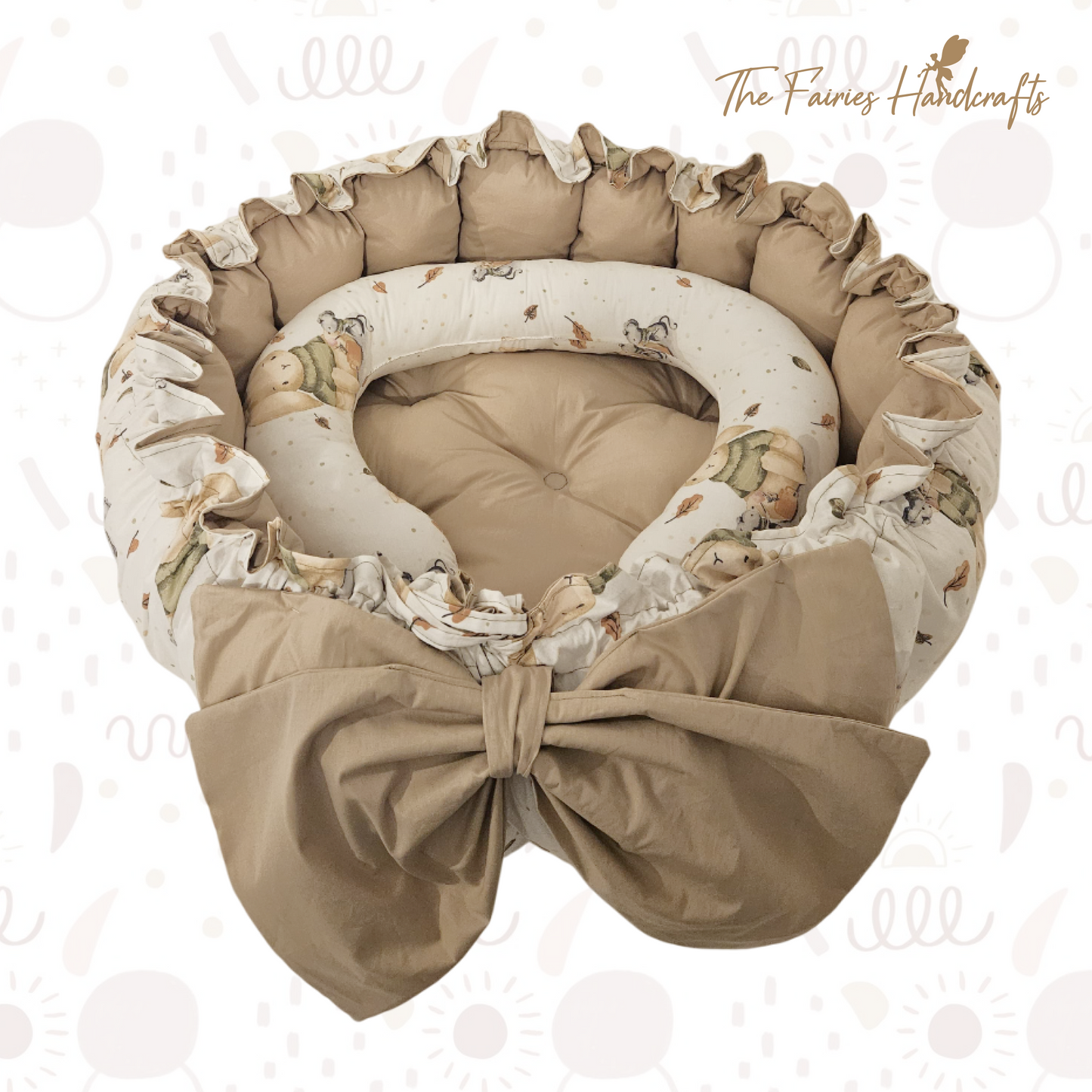 Custom-Made 100% Cotton Baby Nest Set (Cream Bunny Print/Beige)