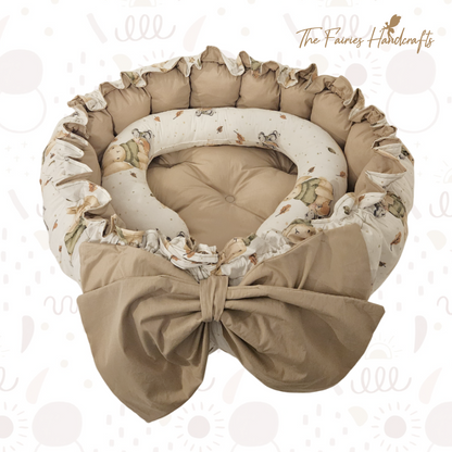 Custom-Made 100% Cotton Baby Nest Set (Cream Bunny Print/Beige)