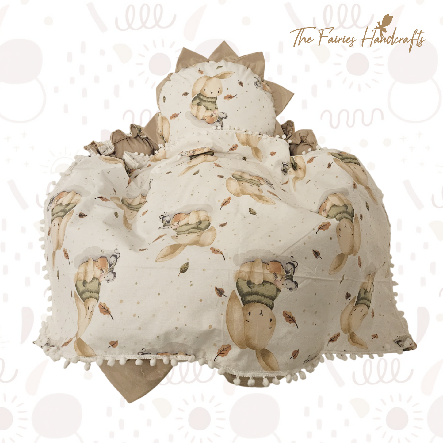 Custom-Made 100% Cotton Baby Nest Set (Cream Bunny Print/Beige)