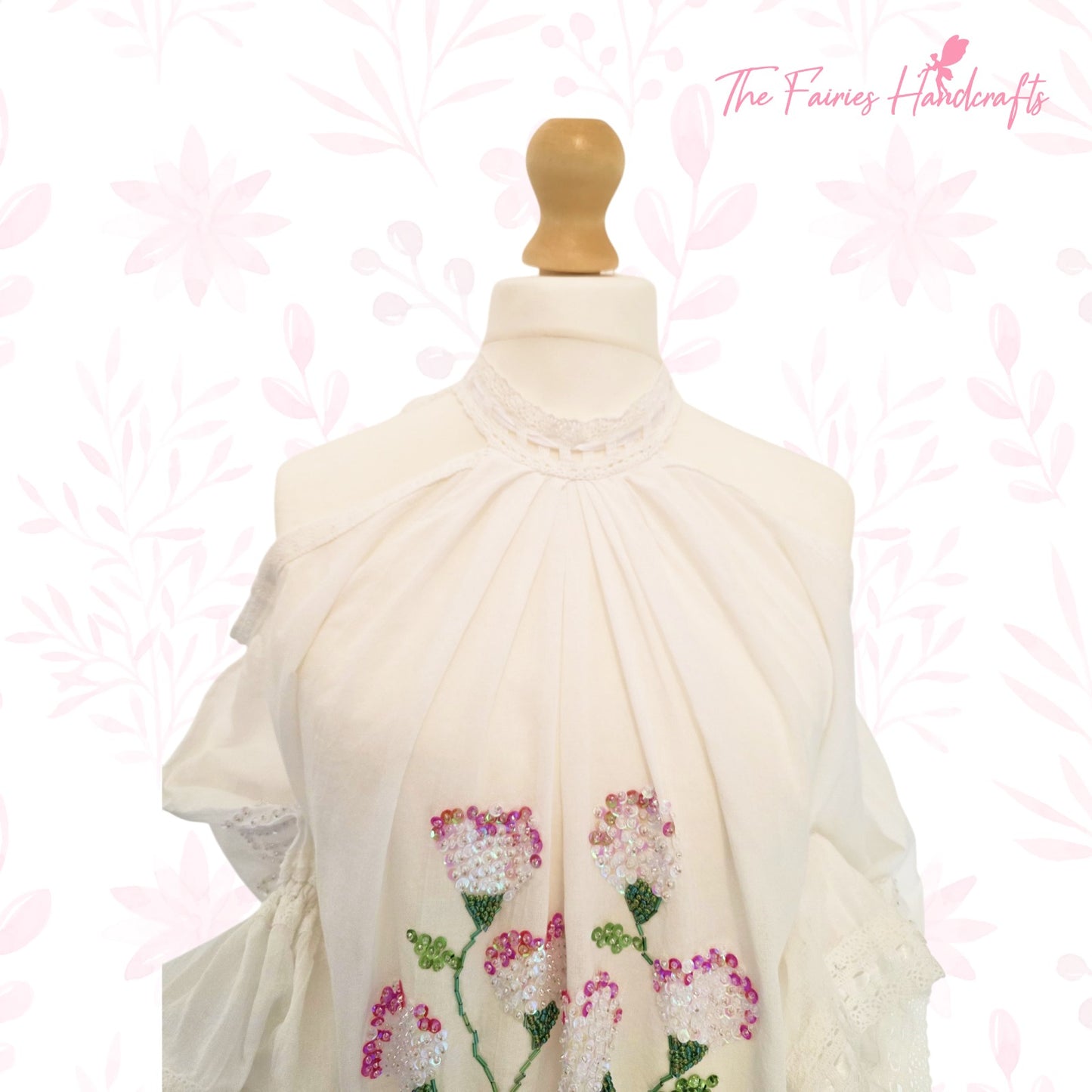 Blossom Elegance Hand-Embroidered Romanian Ie (Size M/L)