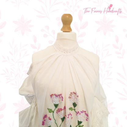 Blossom Elegance Hand-Embroidered Romanian Ie (Size M/L)