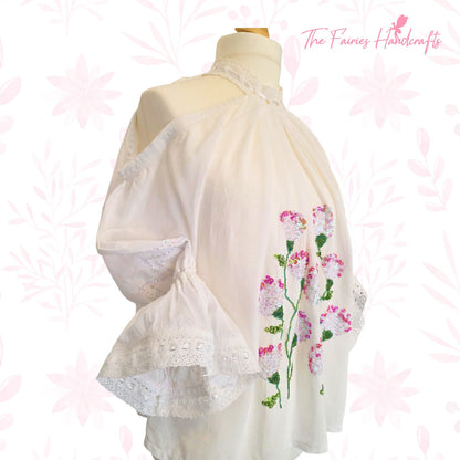 Blossom Elegance Hand-Embroidered Romanian Ie (Size M/L)