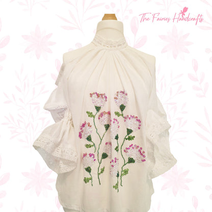 Blossom Elegance Hand-Embroidered Romanian Ie (Size M/L)