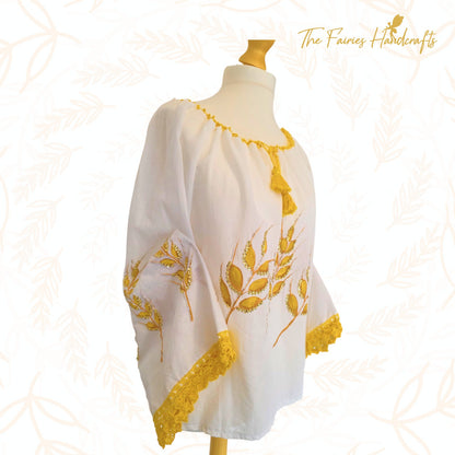 Golden Wheat Hand-Painted Romanian Ie (Size M/L)