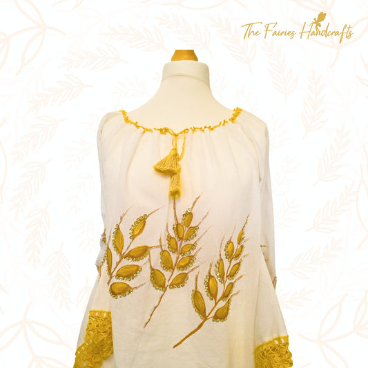 Golden Wheat Hand-Painted Romanian Ie (Size M/L)